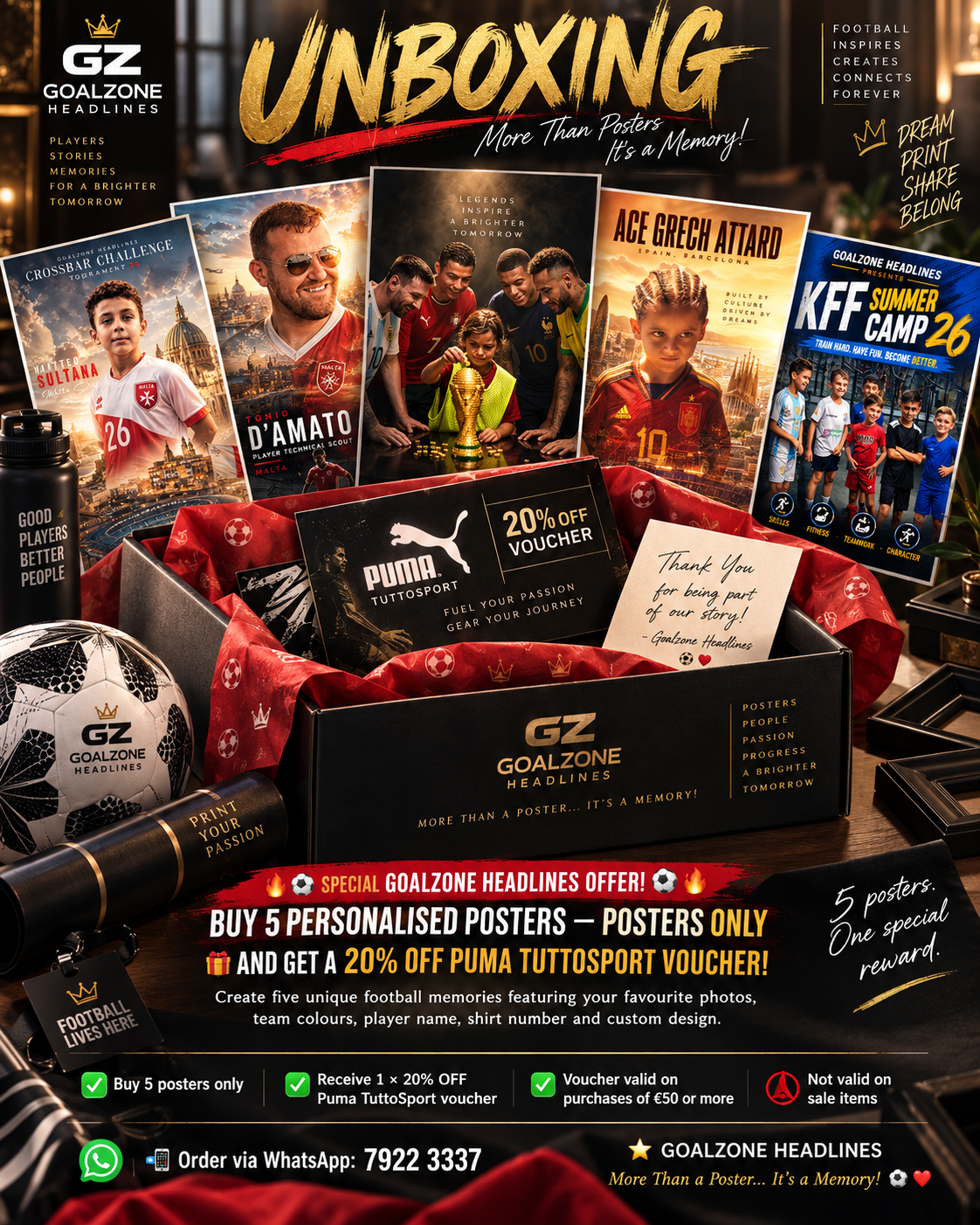 GoalZone Headlines special offer: buy 5 personalised posters and get a 20% off Puma TuttoSport voucher